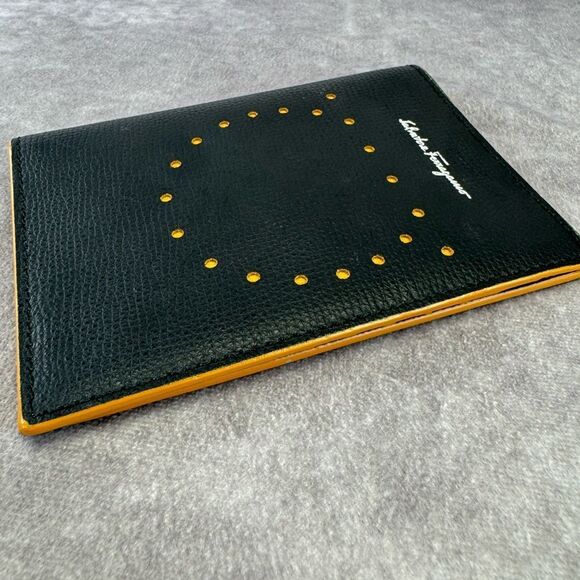 Salvatore Ferragamo Gancio Perforated Navy Leather Passport Holder - Picture 7 of 12